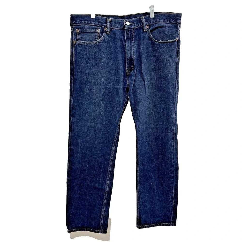 Levis 505 Regular Fit Straight Jeans Mens 38x30 Dark Blue Denim Mid Rise